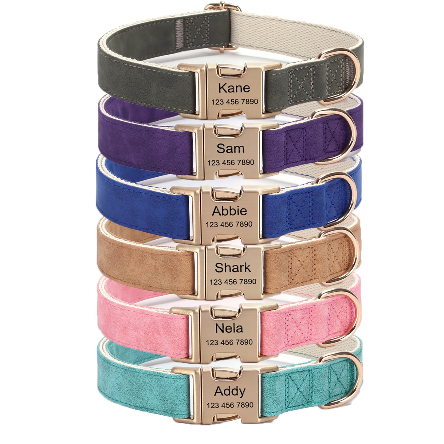 PU Leather Engravable Anti-Lost Cotton Strap Pet Collar