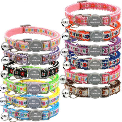 Colorful Print Adjustable Personalized Cat Collar with Bell