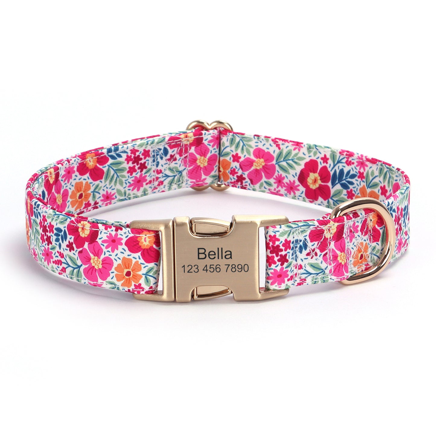 Customized Flower Print Dog Collar Engravable Pet Collar