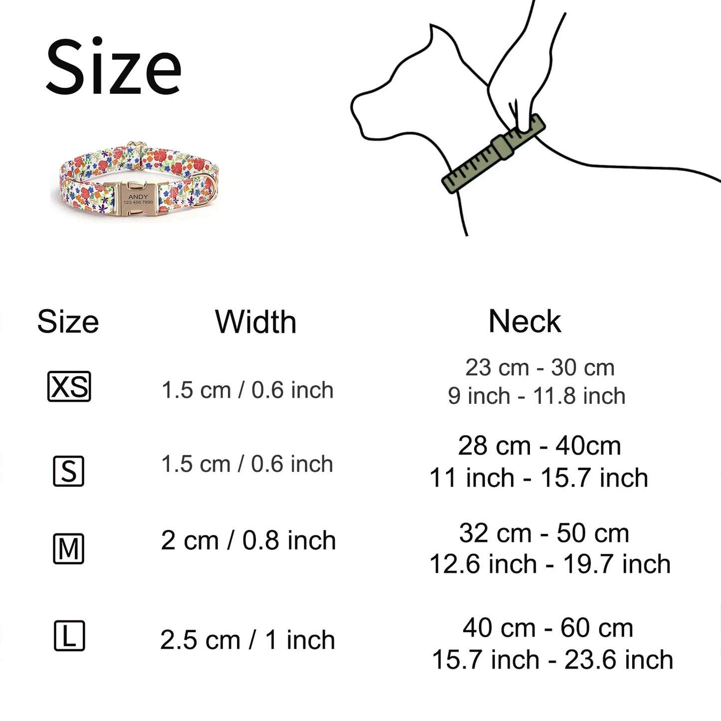 Customized Flower Print Dog Collar Engravable Pet Collar