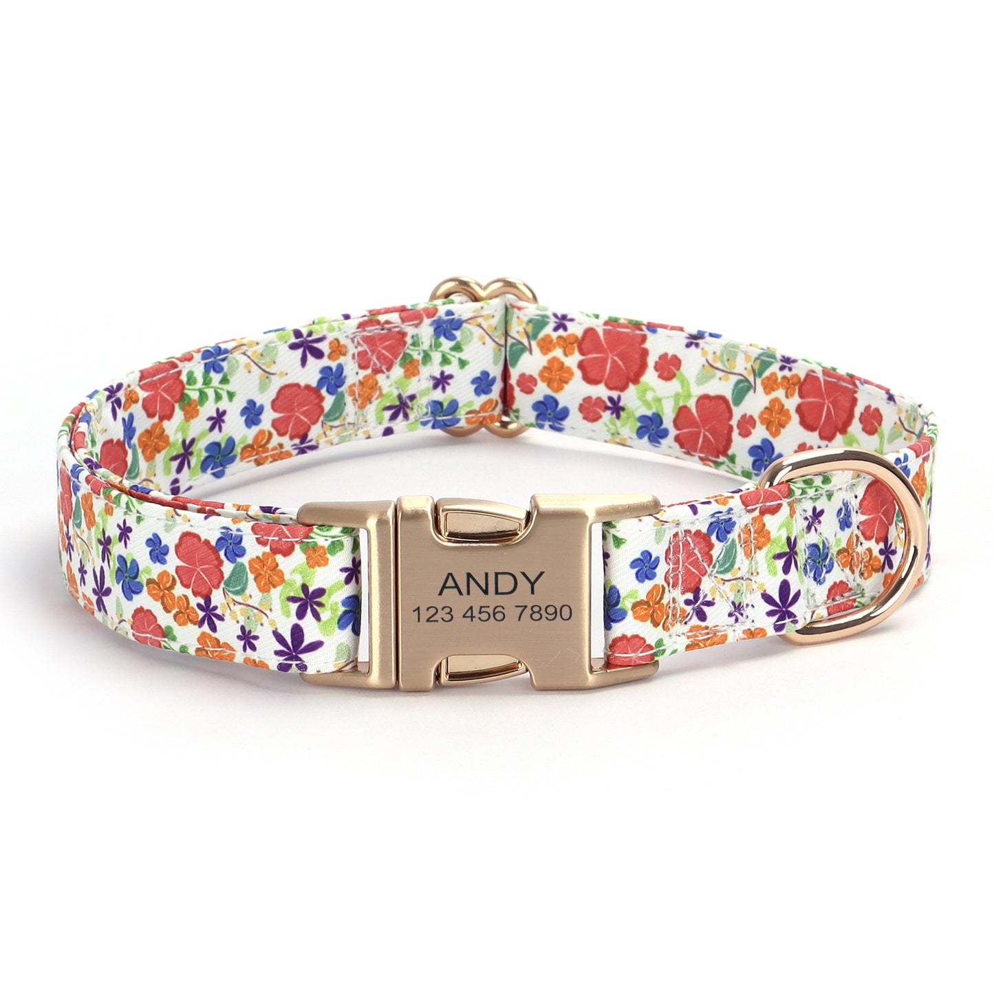 Customized Flower Print Dog Collar Engravable Pet Collar