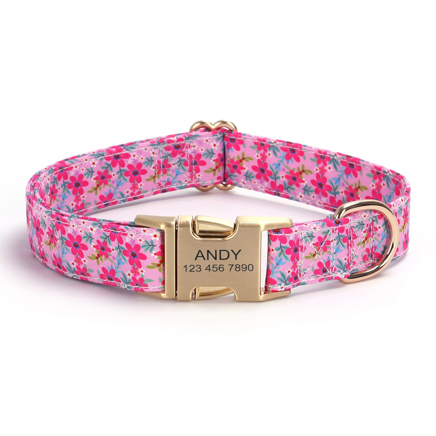 Customized Flower Print Dog Collar Engravable Pet Collar