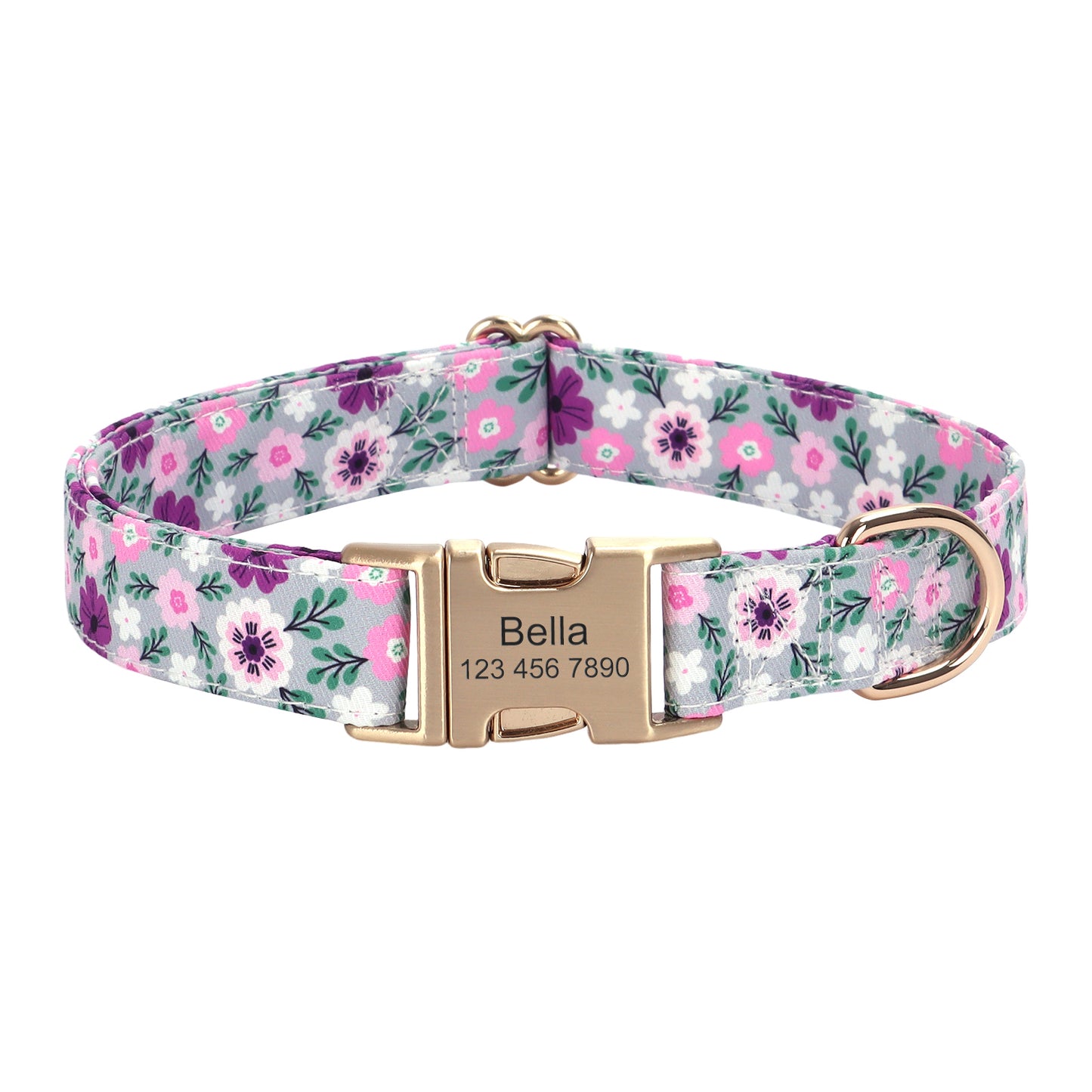 Customized Flower Print Dog Collar Engravable Pet Collar