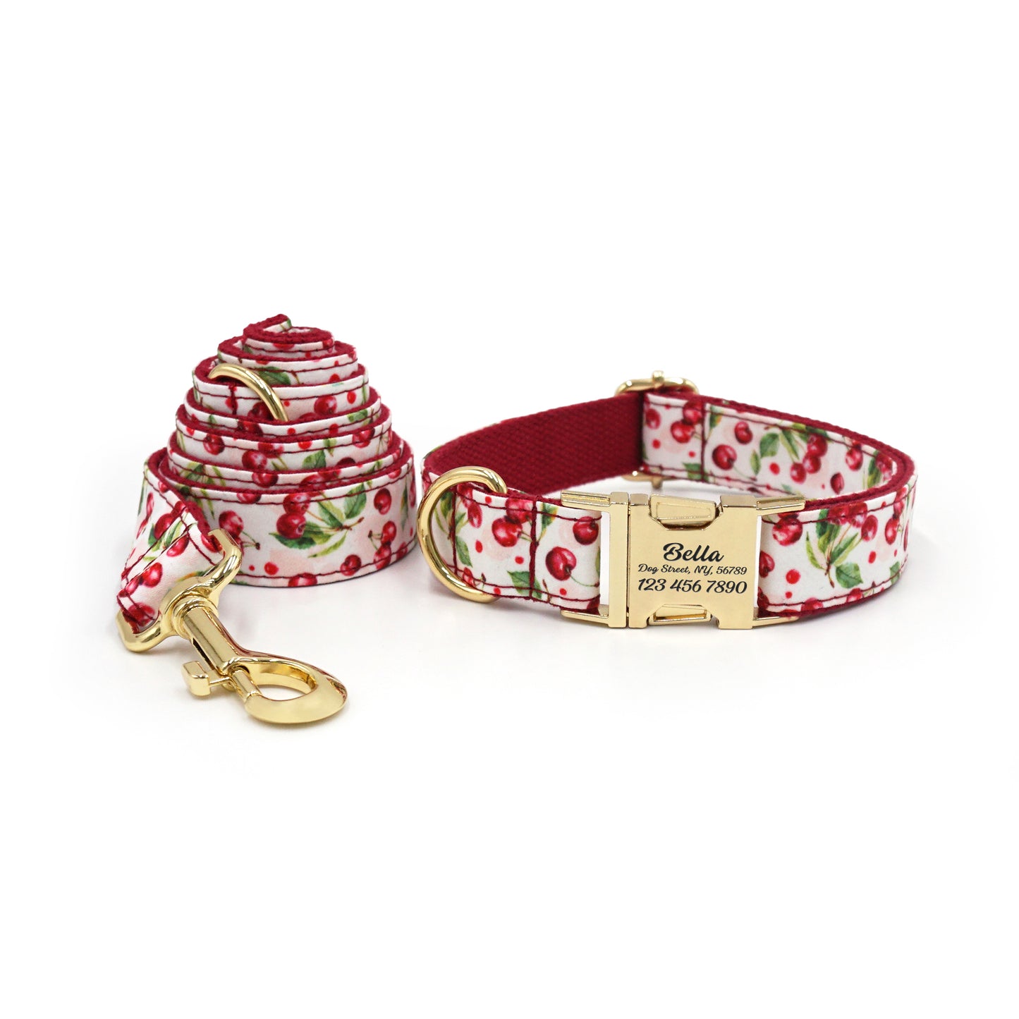 Fruit Pattern Personalized Dog Collar with Engraved Metal Buckle