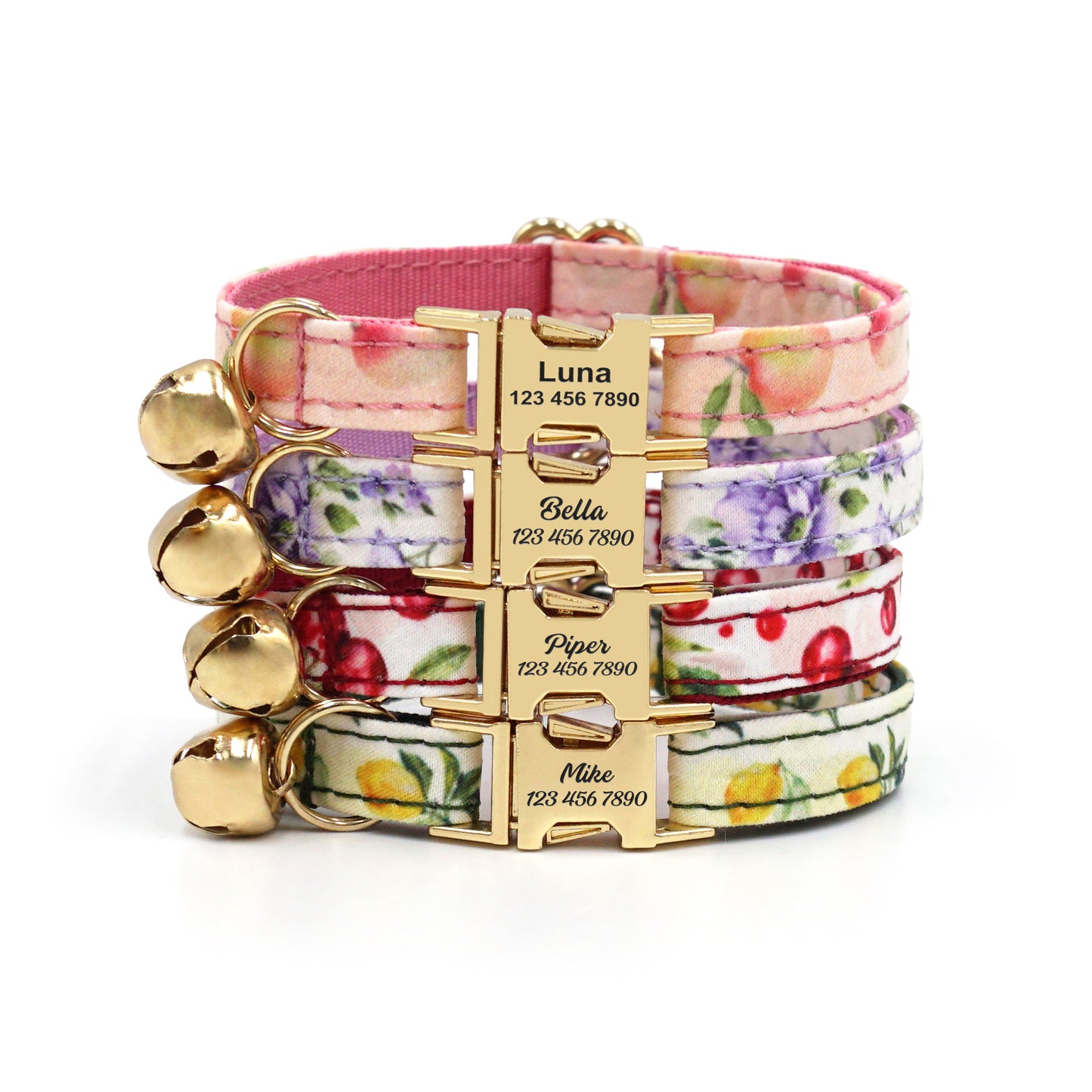 Personalized Fruit Pattern Cat Collar with Leash and Bowtie