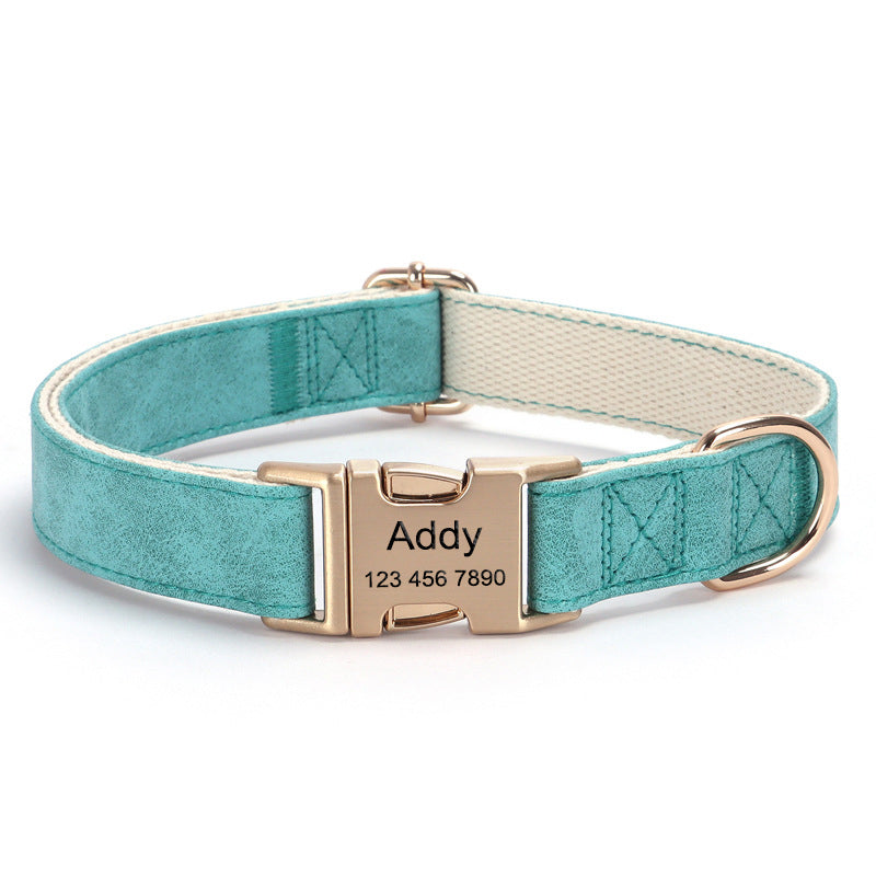 PU Leather Engravable Anti-Lost Cotton Strap Pet Collar
