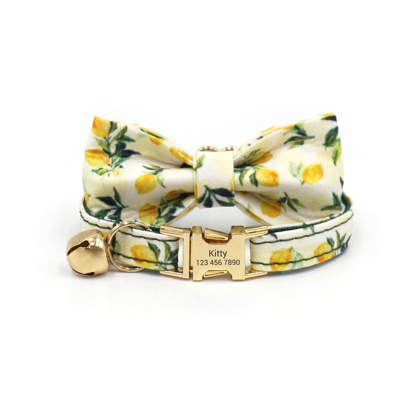 Personalized Fruit Pattern Cat Collar with Leash and Bowtie