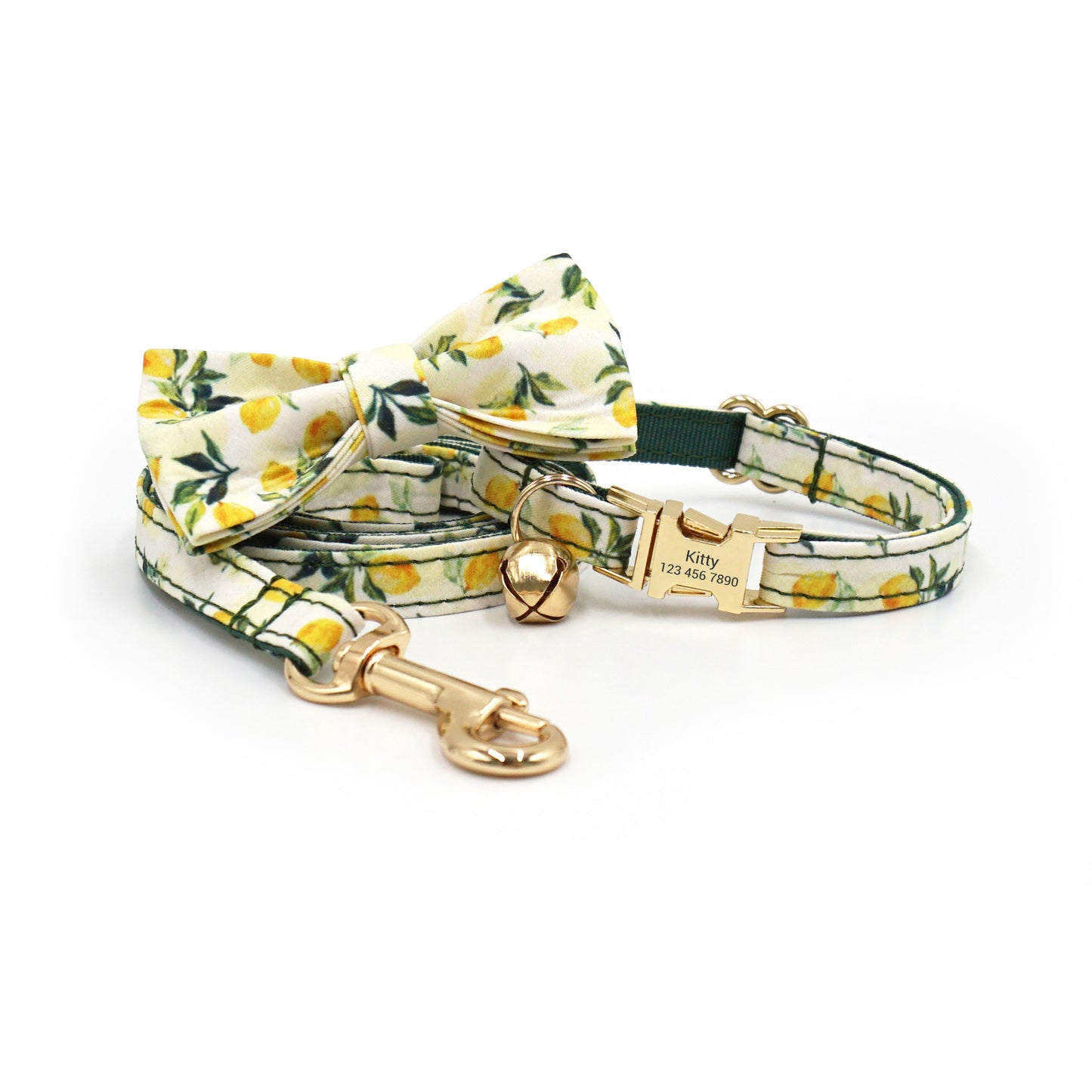 Personalized Fruit Pattern Cat Collar with Leash and Bowtie