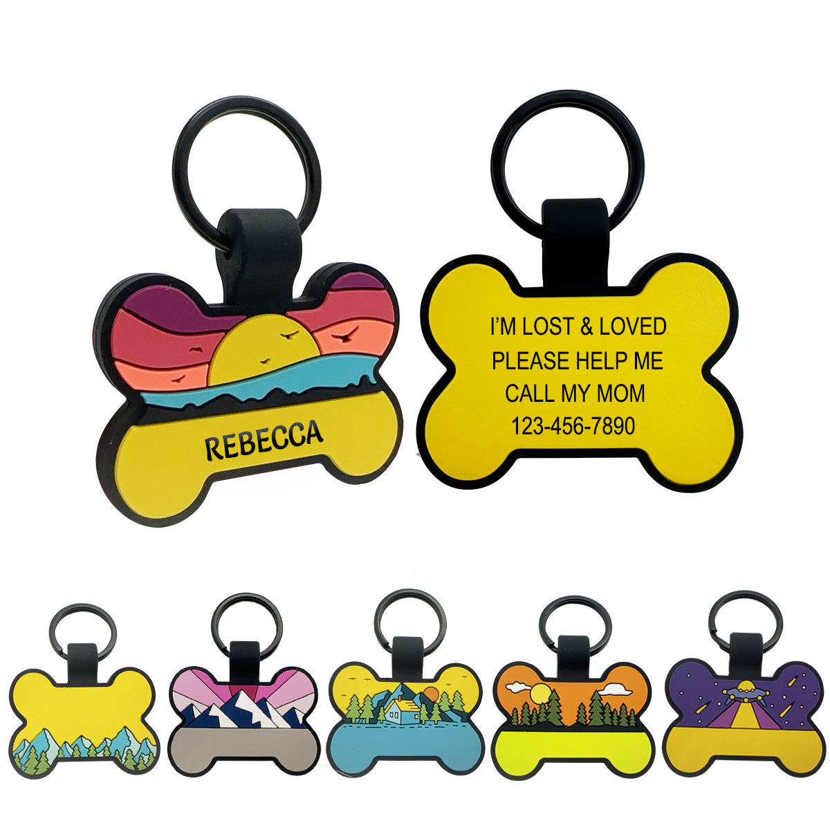 Cute Personalized Silicone Pet ID Tags, Engraved Two Sides
