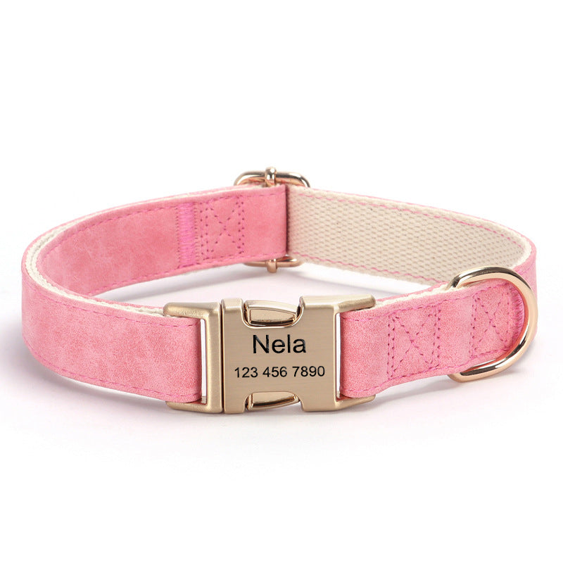 PU Leather Engravable Anti-Lost Cotton Strap Pet Collar