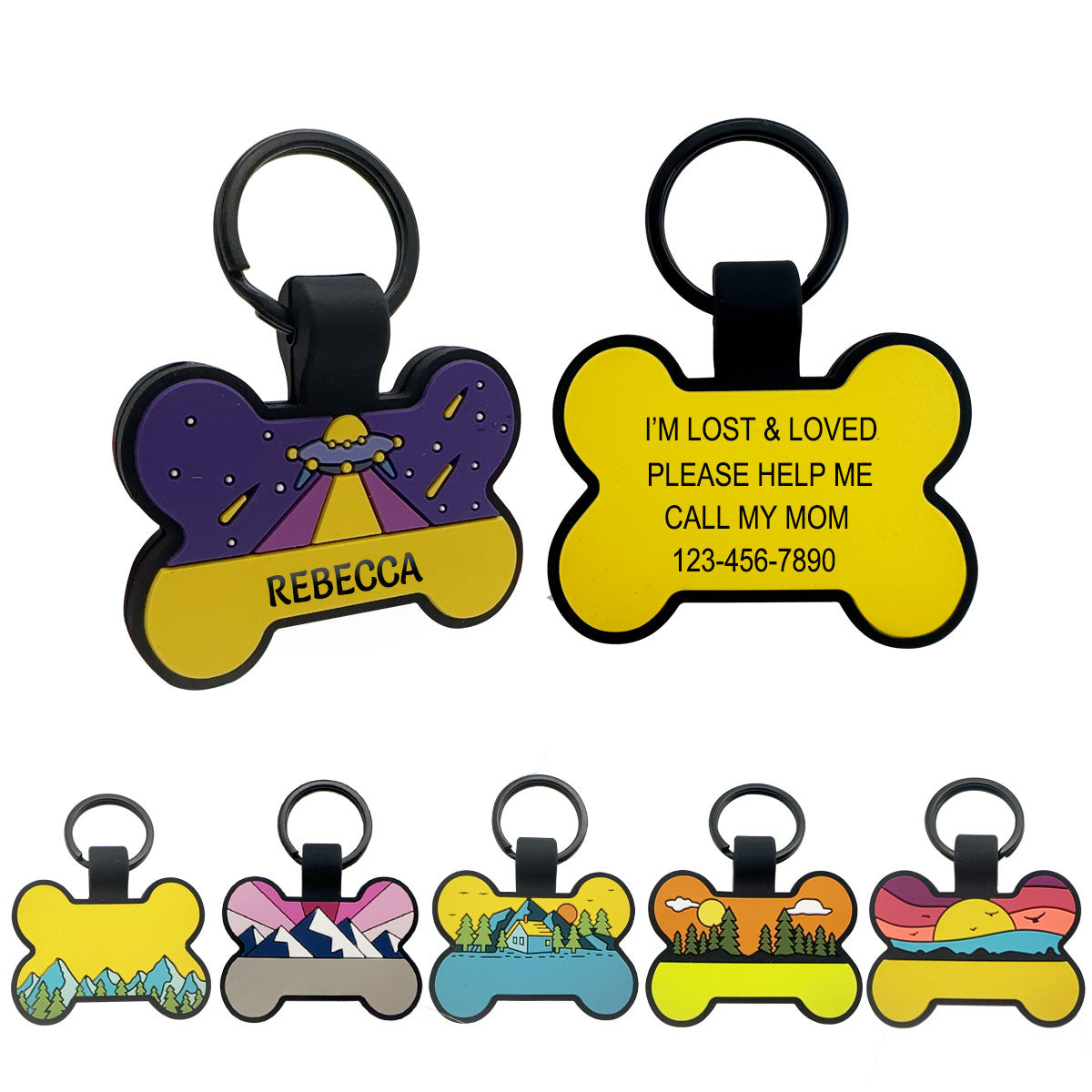 Cute Personalized Silicone Pet ID Tags, Engraved Two Sides