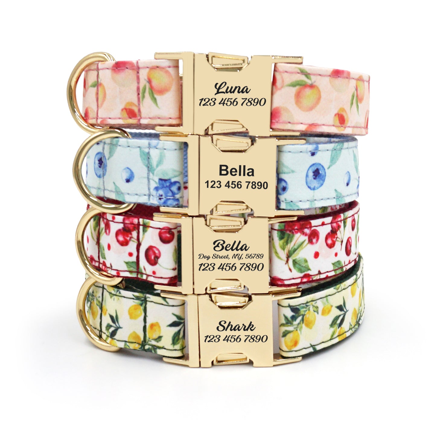 Fruit Pattern Personalized Dog Collar with Engraved Metal Buckle