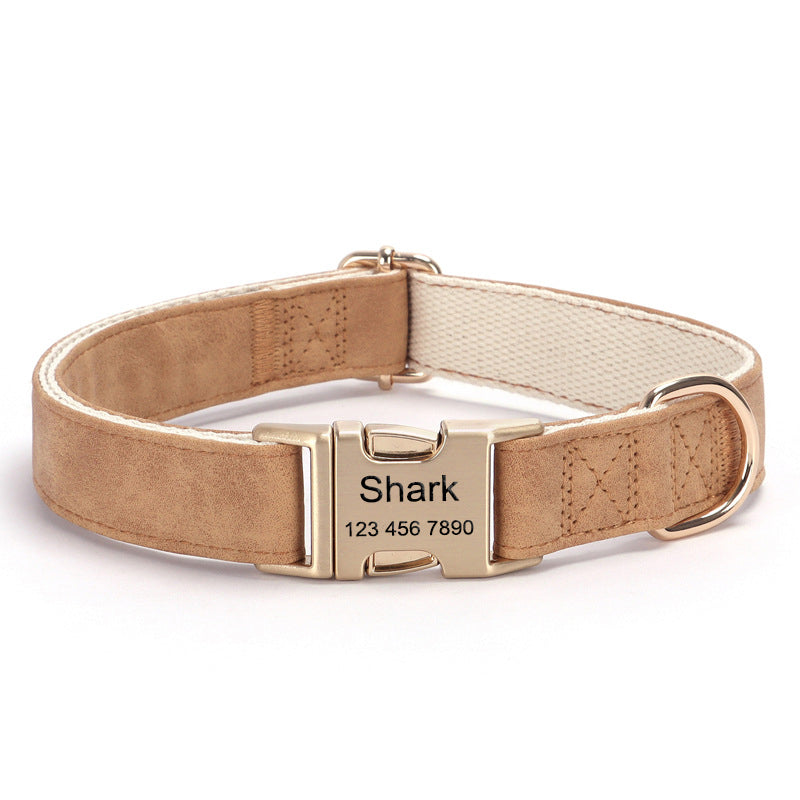 PU Leather Engravable Anti-Lost Cotton Strap Pet Collar