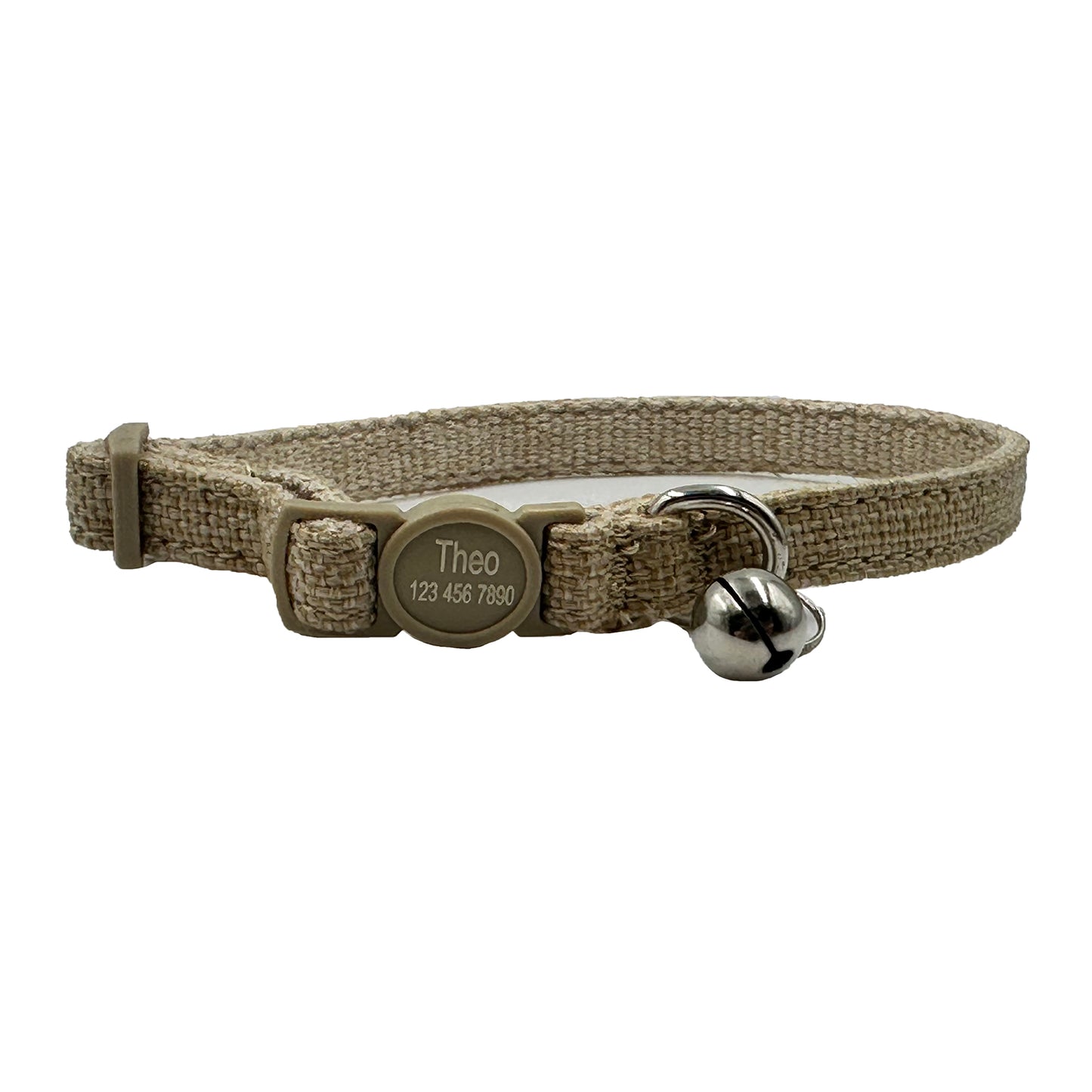 Personalized Safety Buckle Linen Cat Collar with Removable Bell