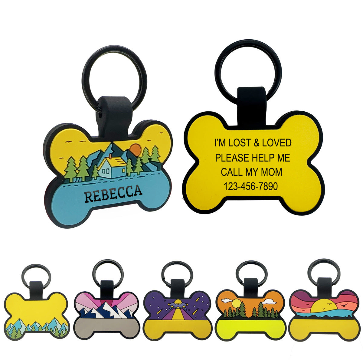 Cute Personalized Silicone Pet ID Tags, Engraved Two Sides