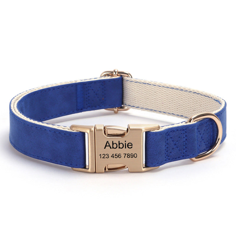 PU Leather Engravable Anti-Lost Cotton Strap Pet Collar