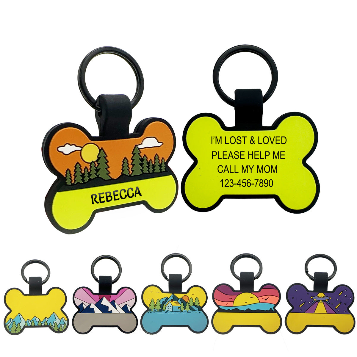 Cute Personalized Silicone Pet ID Tags, Engraved Two Sides