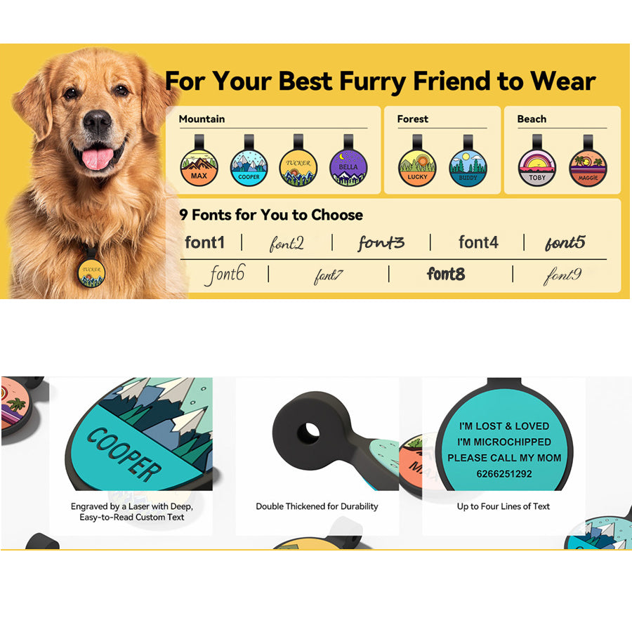 Silent Pet ID Tags - Personalized Engraved Silicone Dog and Cat Name ID Tag