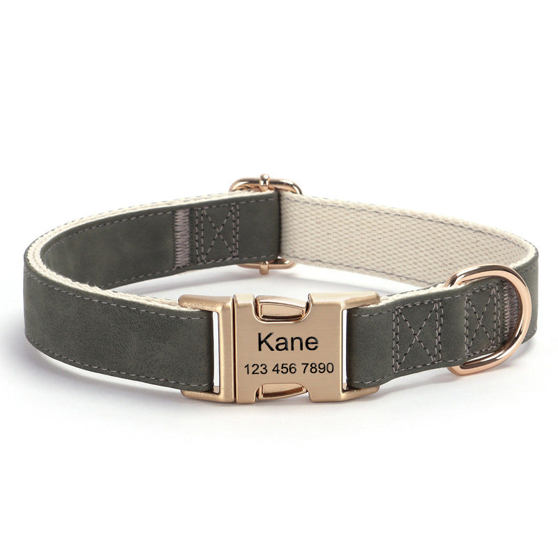 PU Leather Engravable Anti-Lost Cotton Strap Pet Collar