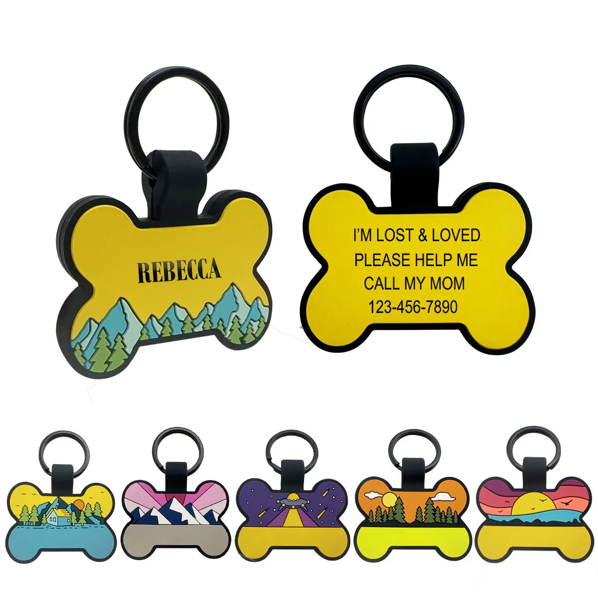 Cute Personalized Silicone Pet ID Tags, Engraved Two Sides
