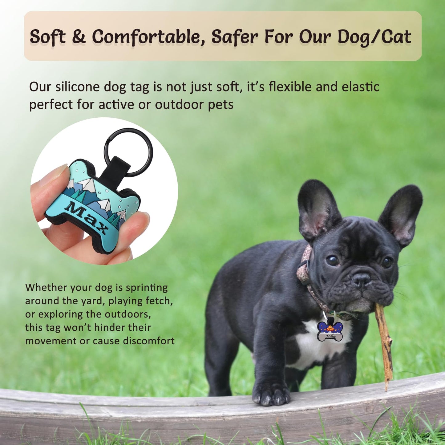 Personalized Silicone Dog ID Tags Engraved Two Sides