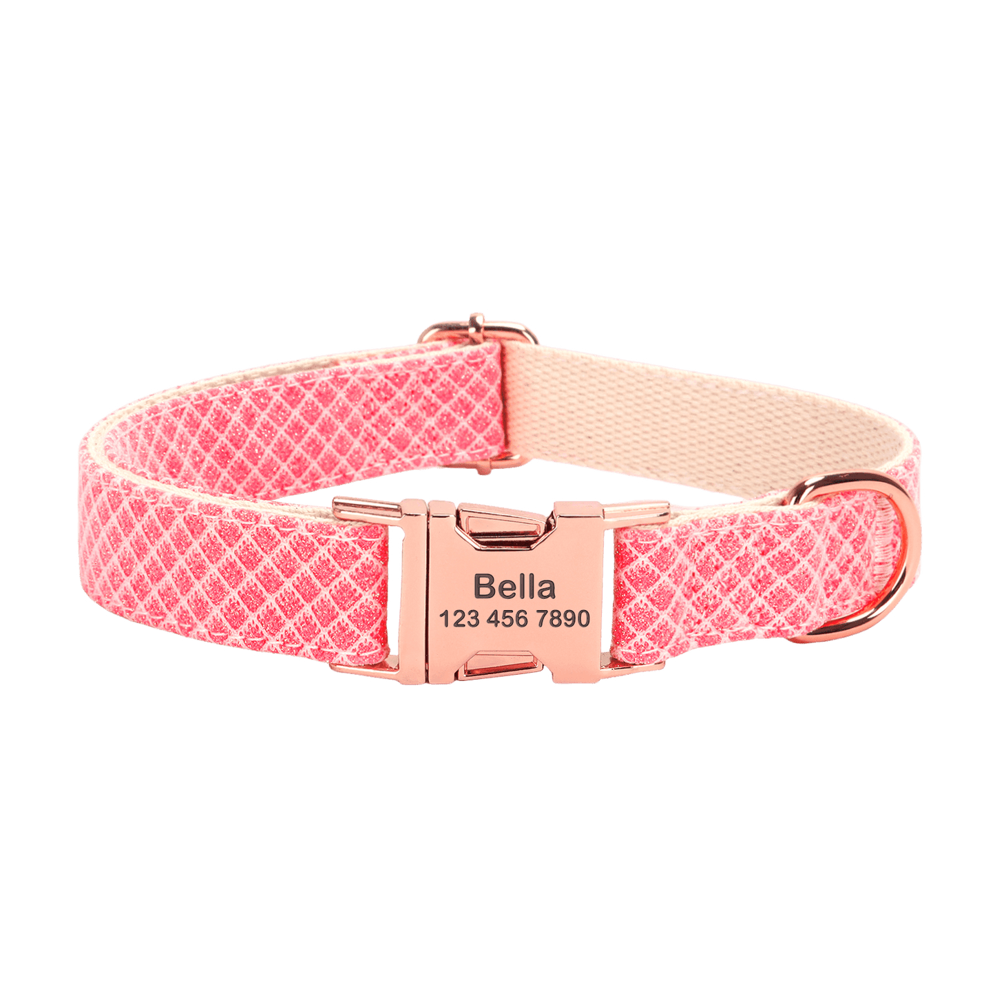 Cotton Webbing Bling Plaid Custom Engraved Dog Collar