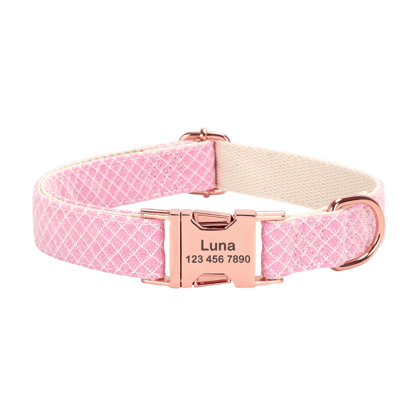 Cotton Webbing Bling Plaid Custom Engraved Dog Collar
