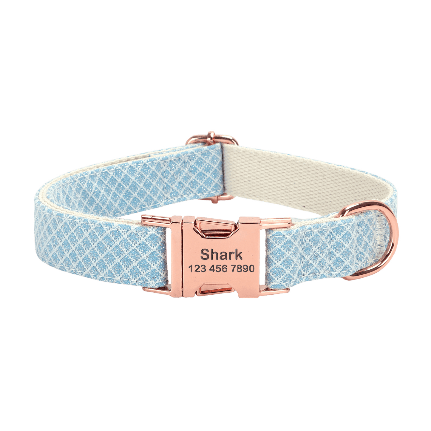 Cotton Webbing Bling Plaid Custom Engraved Dog Collar