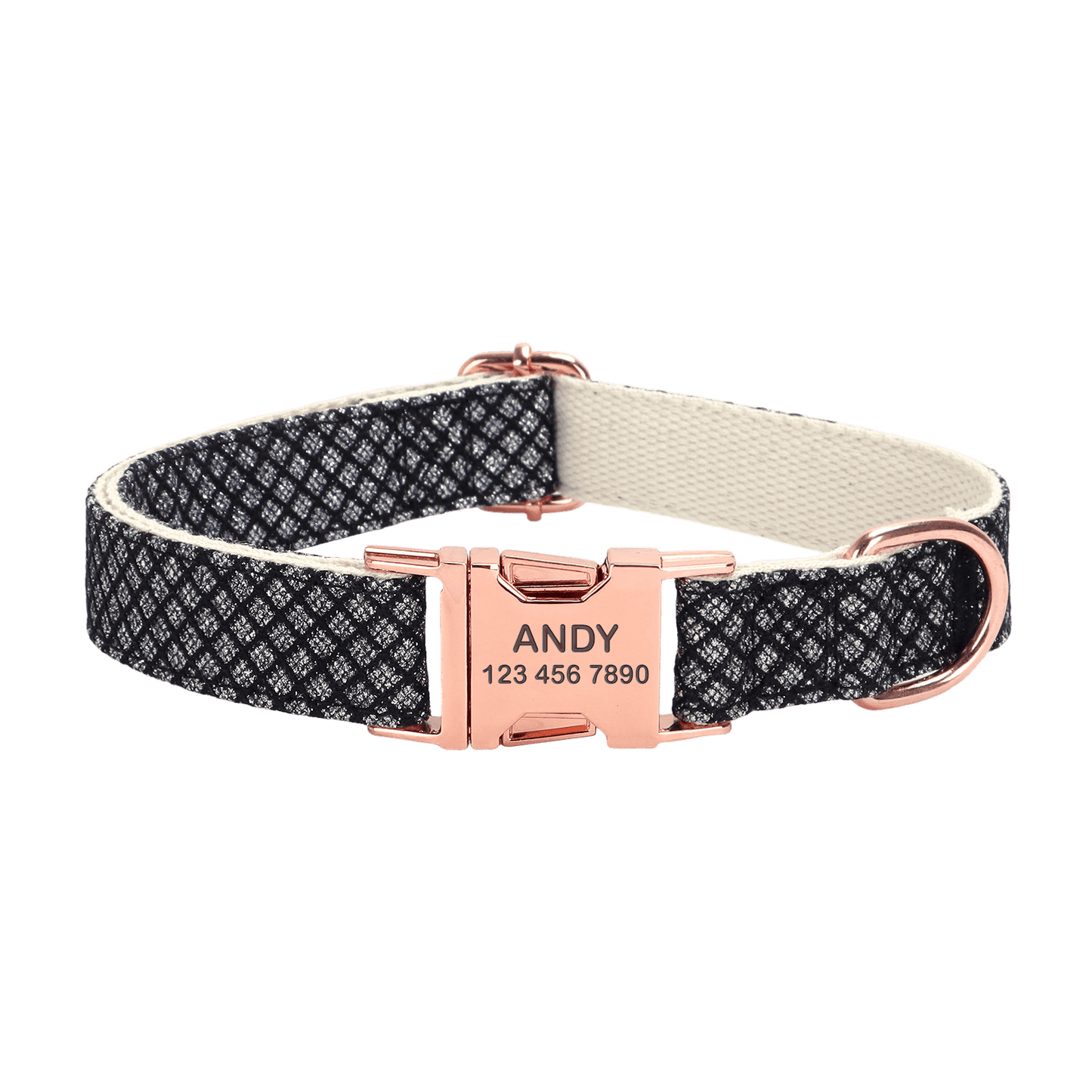 Cotton Webbing Bling Plaid Custom Engraved Dog Collar