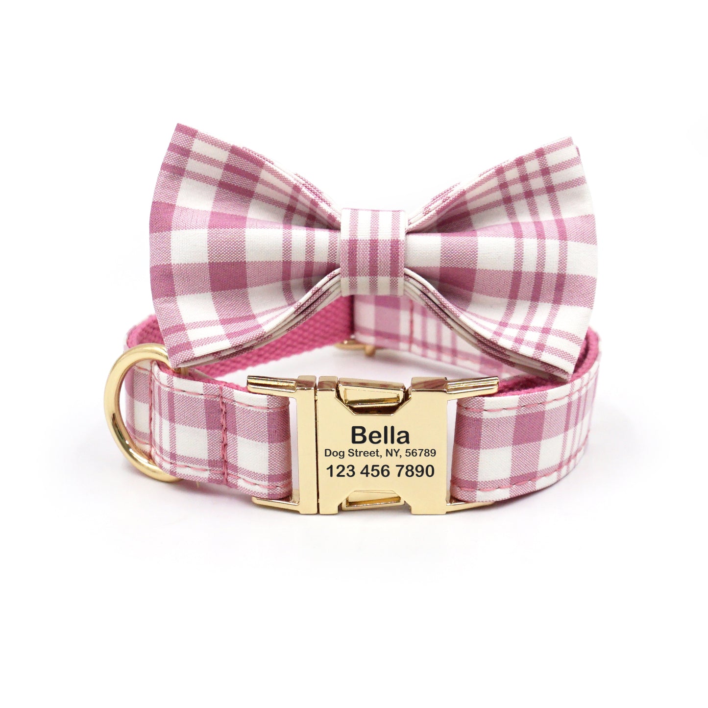 Customized Plaid Dog Collar - Engraved Pet Collar