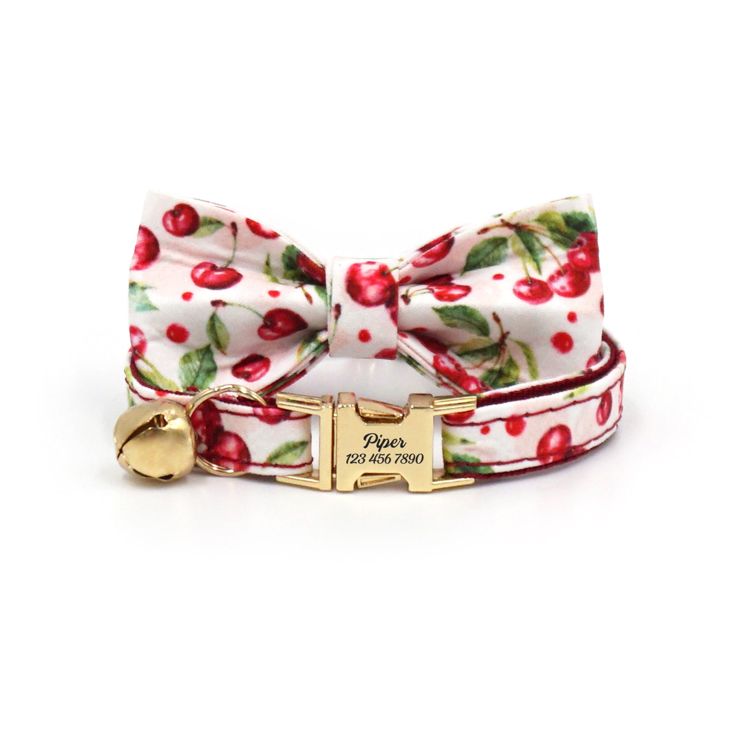 Personalized Fruit Pattern Cat Collar with Leash and Bowtie