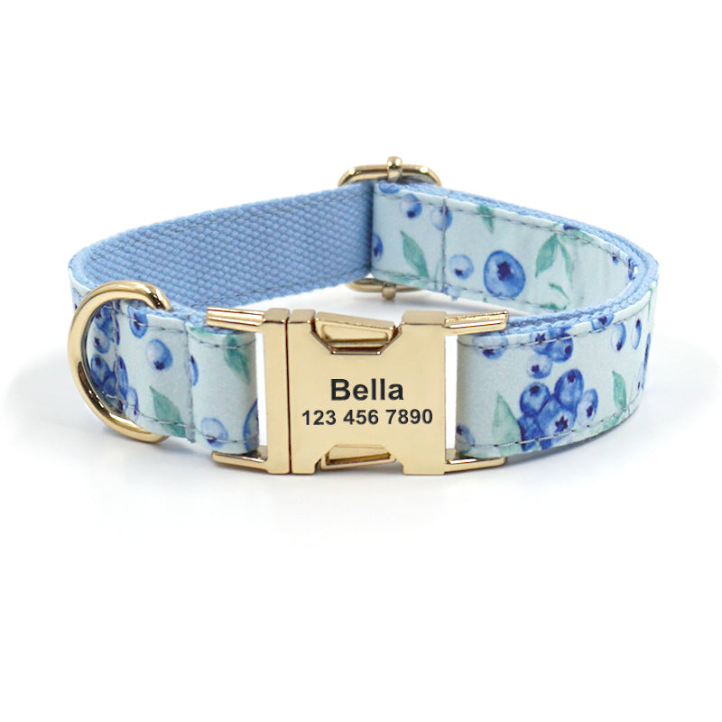 Fruit Pattern Personalized Dog Collar with Engraved Metal Buckle