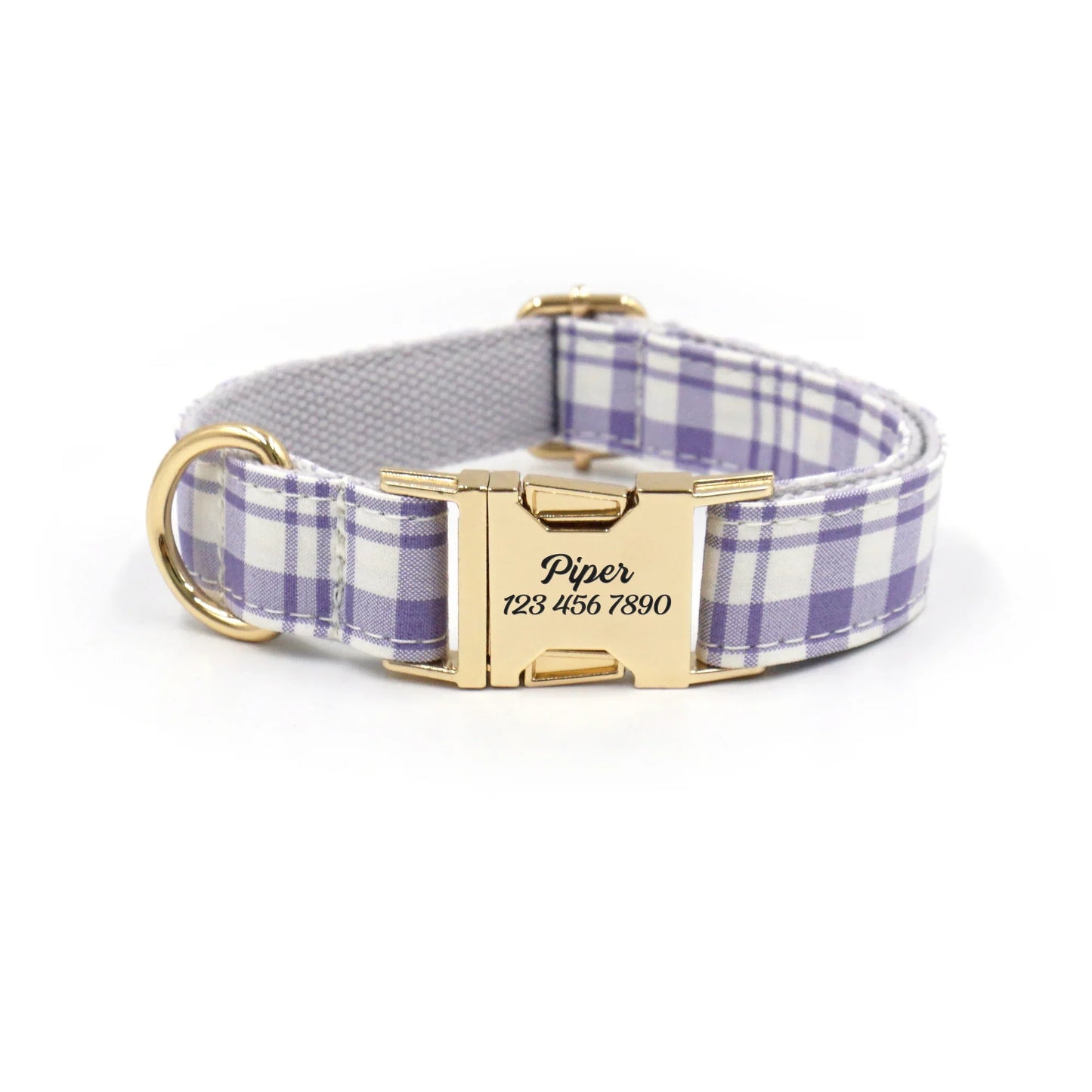 Customized Plaid Dog Collar - Engraved Pet Collar