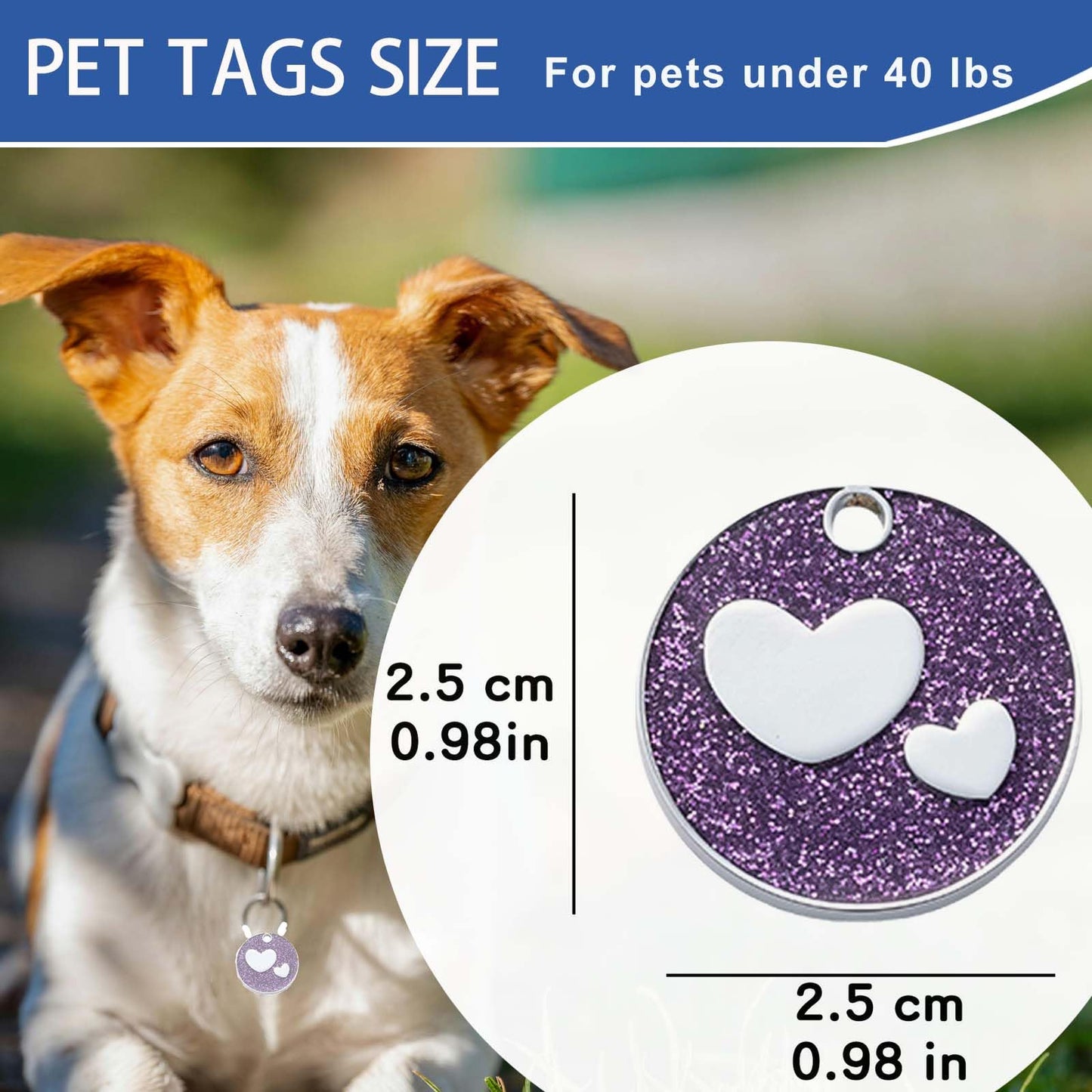 Round Heart Glitter Custom Pet ID Tags Personalized Engraved
