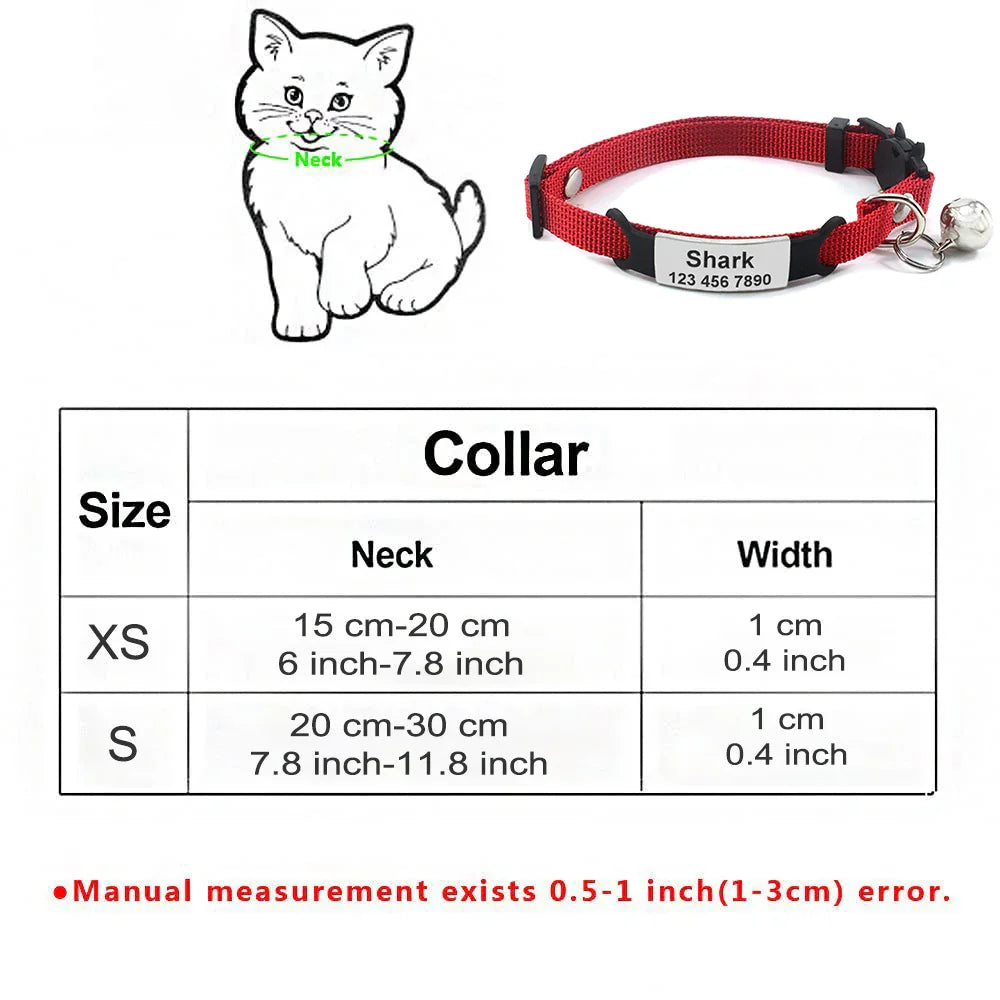 Adjustable Personalized Cat Collar, Anti-Lost Engraved Collar for Kitten