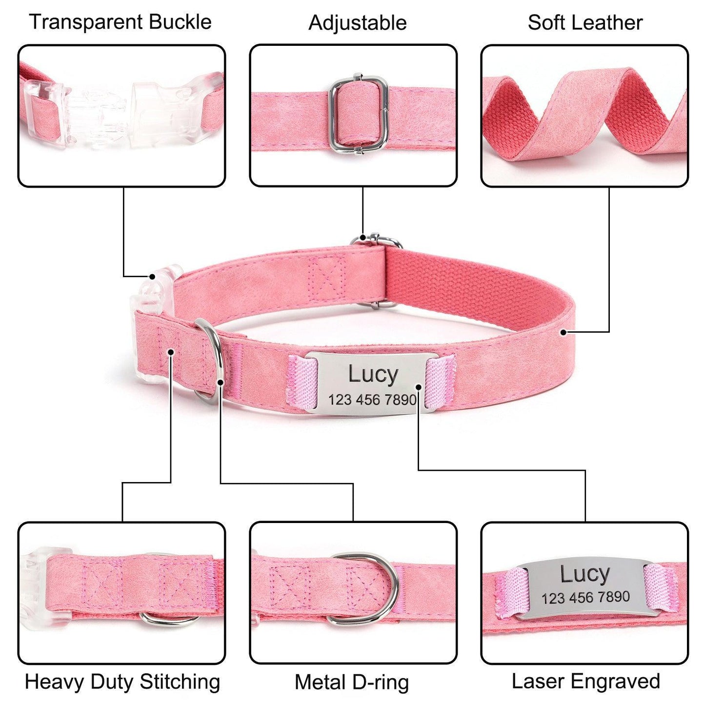 Soft Leather Transparent Buckle Custom Engraving Dog Collar - iTalkPet