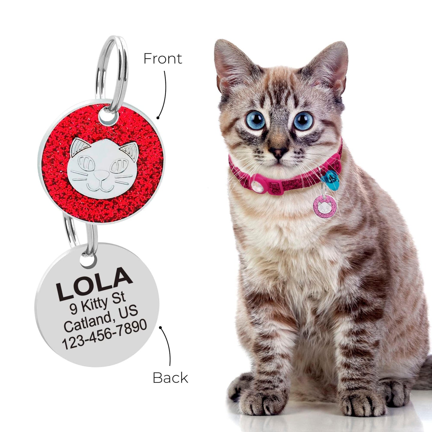 Cat Custom ID Tag Personalised Cute Face Kitten Tag - iTalkPet