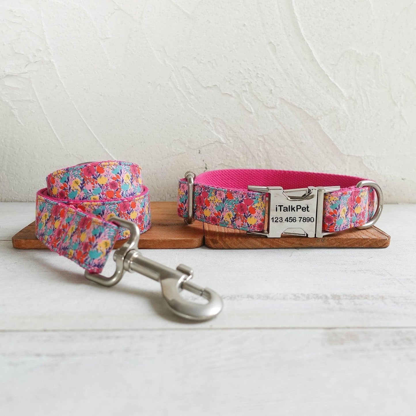 Flower Print Personalized Dog Collar Set - iTalkPet