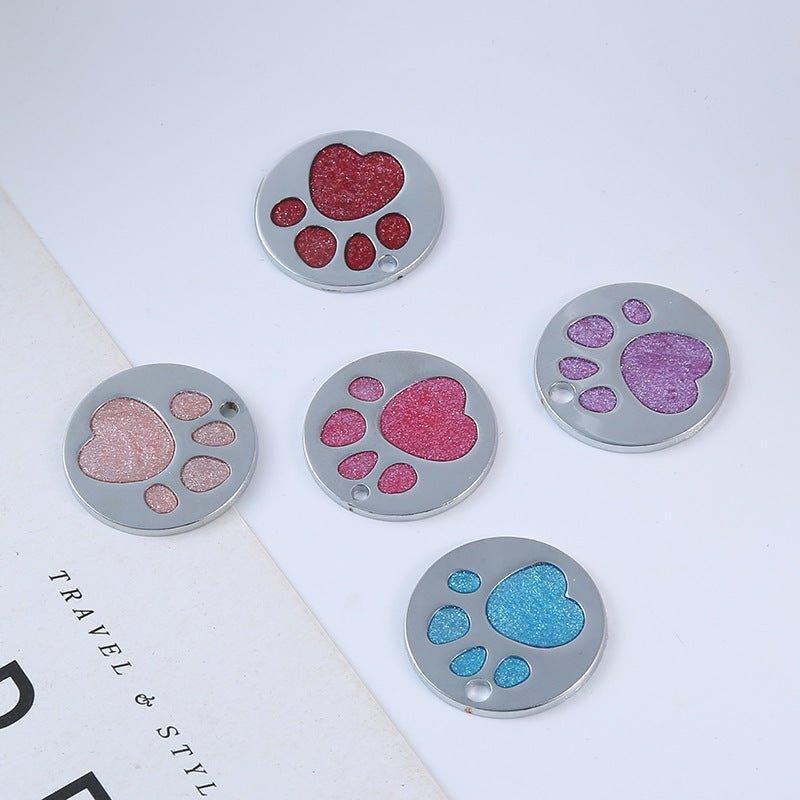 Glitter Paw Print Round Custom Engraved Pet ID Tag - iTalkPet