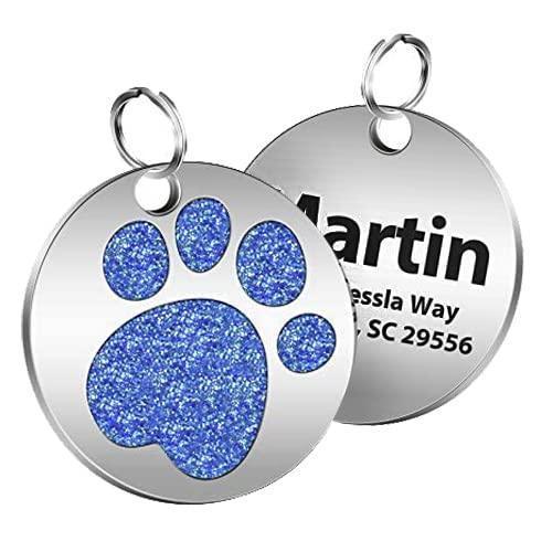 Glitter Paw Print Round Custom Engraved Pet ID Tag - iTalkPet