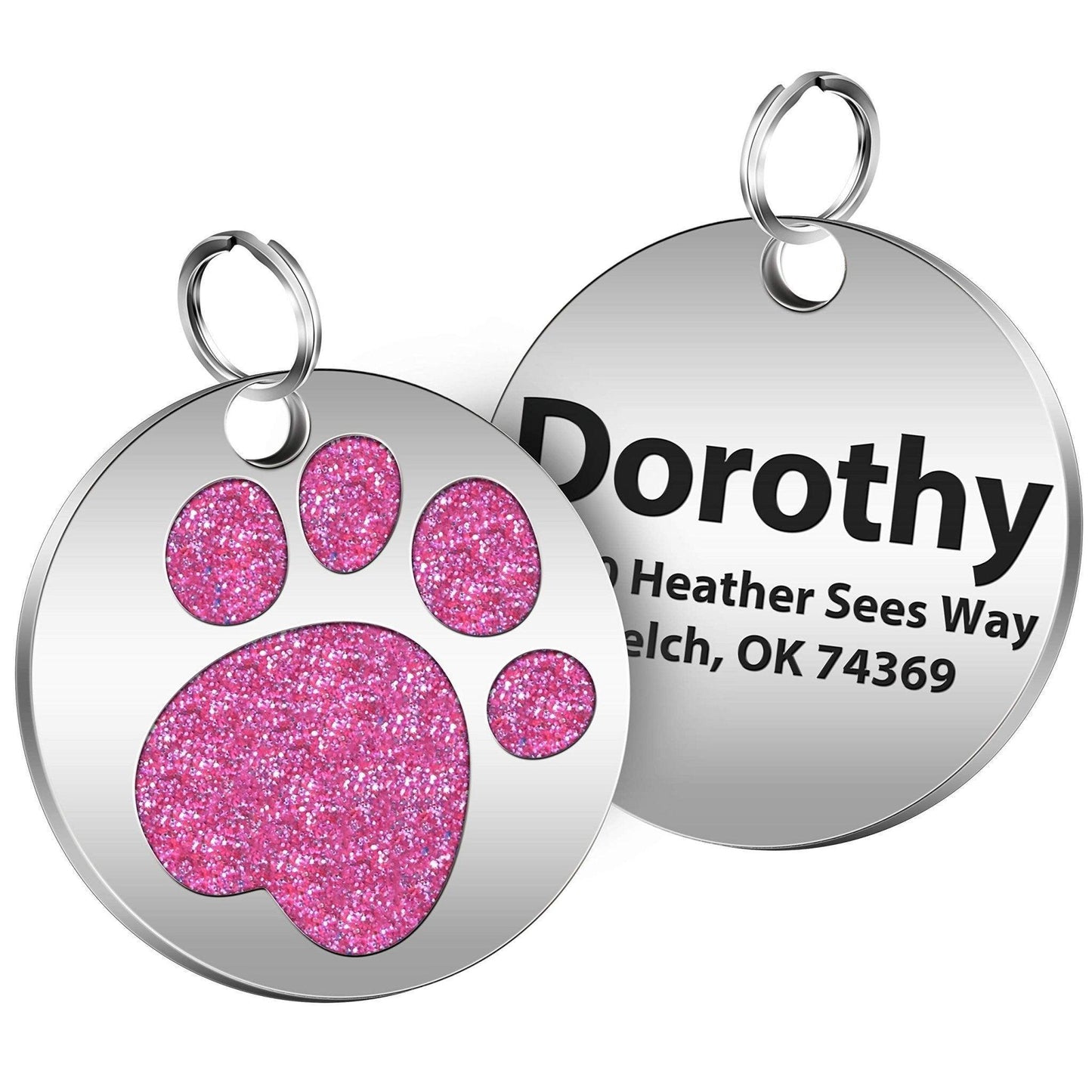 Glitter Paw Print Round Custom Engraved Pet ID Tag - iTalkPet