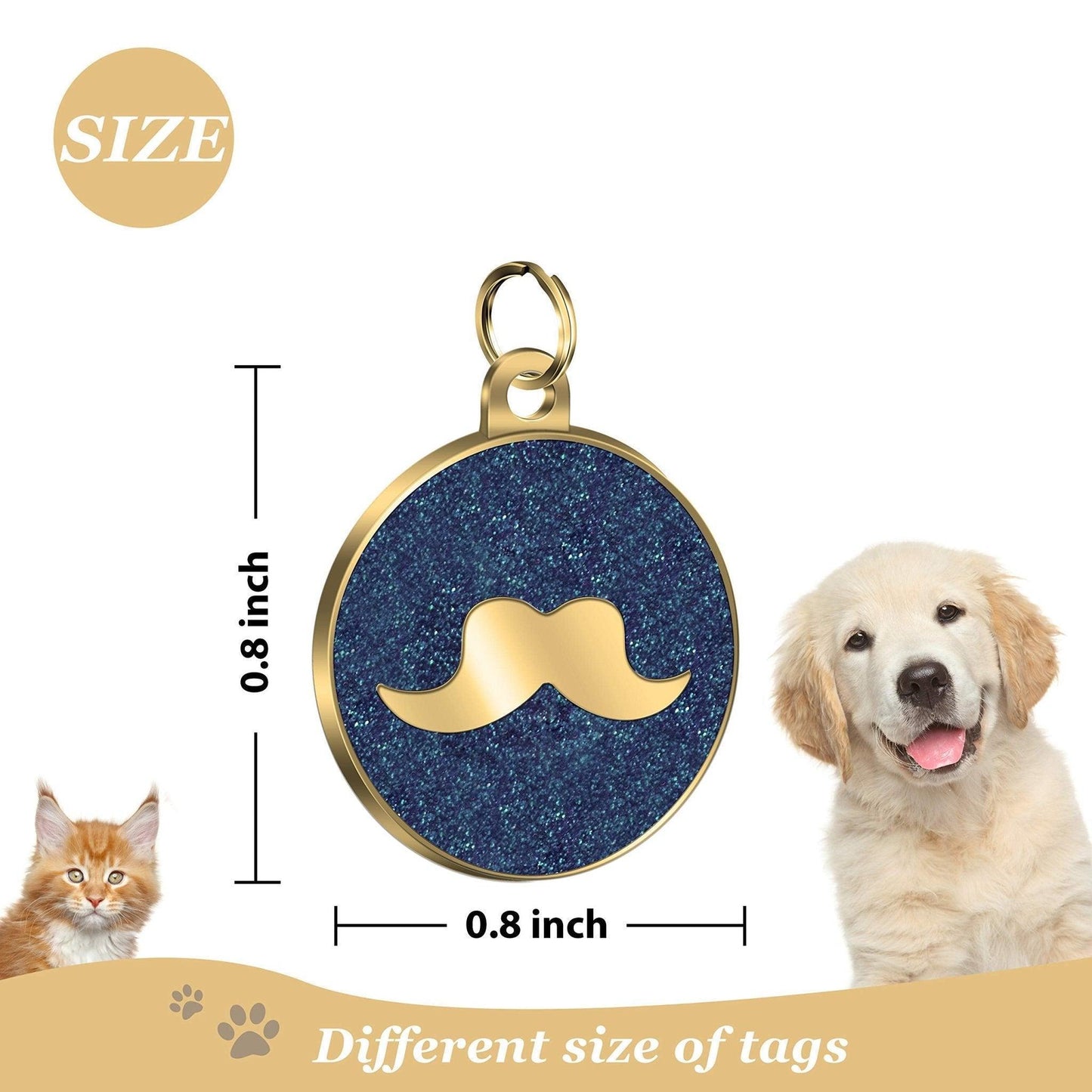 Gold Binding Mustache Round Personalized Dog Tag - iTalkPet