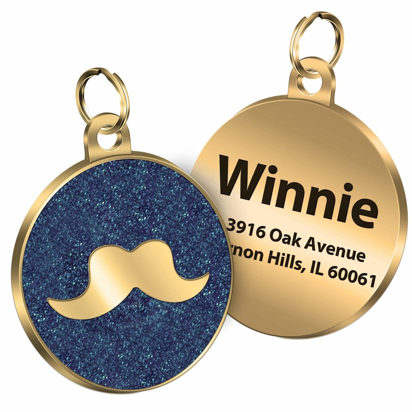Gold Binding Mustache Round Personalized Dog Tag - iTalkPet
