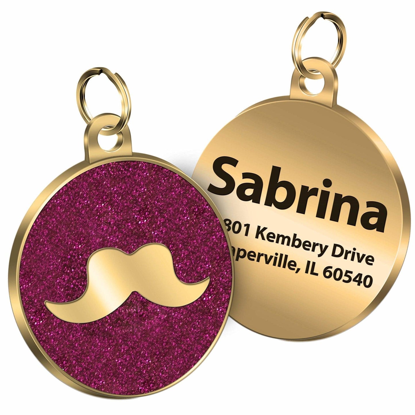 Gold Binding Mustache Round Personalized Dog Tag - iTalkPet