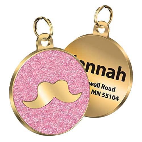 Gold Binding Mustache Round Personalized Dog Tag - iTalkPet