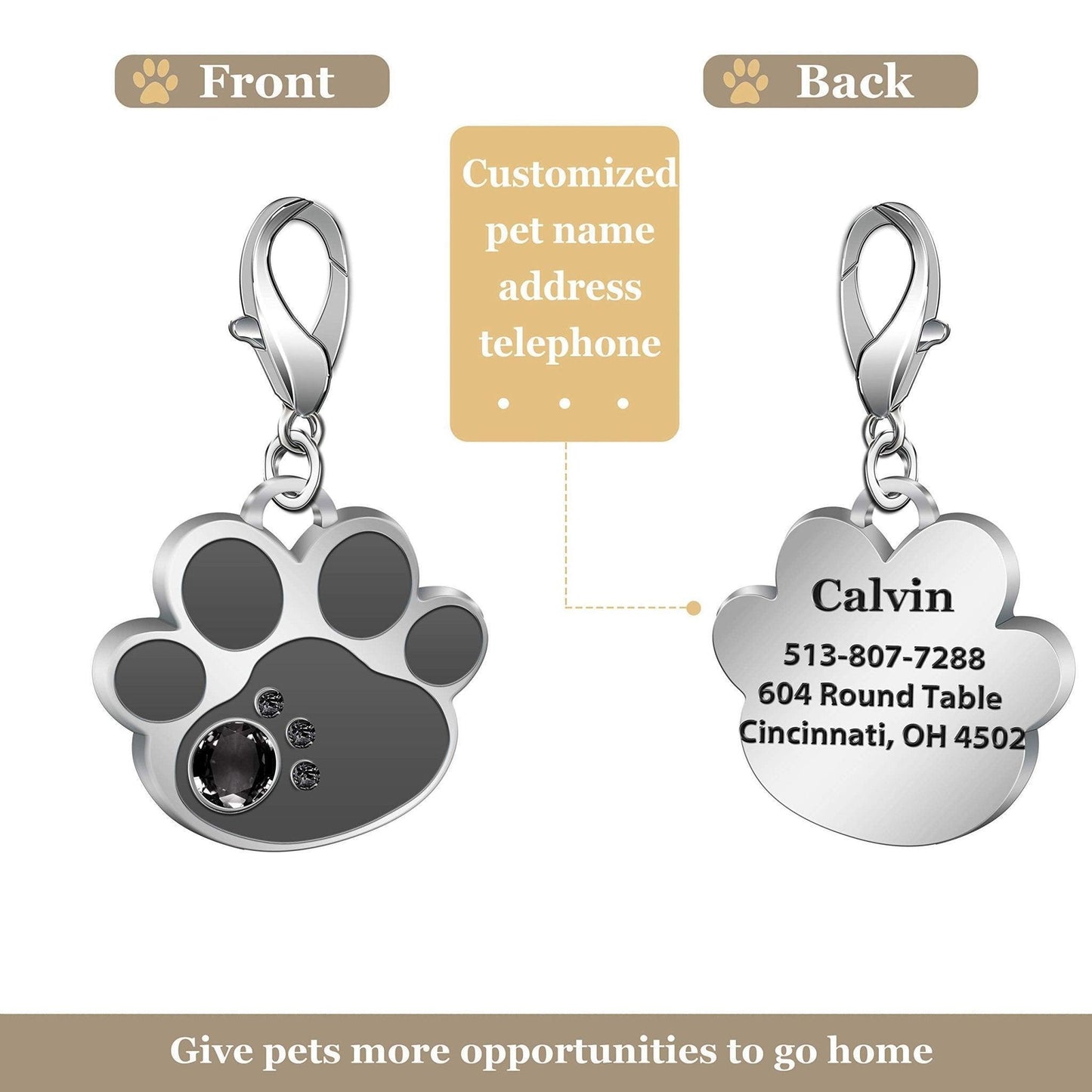 Paw Shape Personalized Pet ID Tag with Crystals - iTalkPet