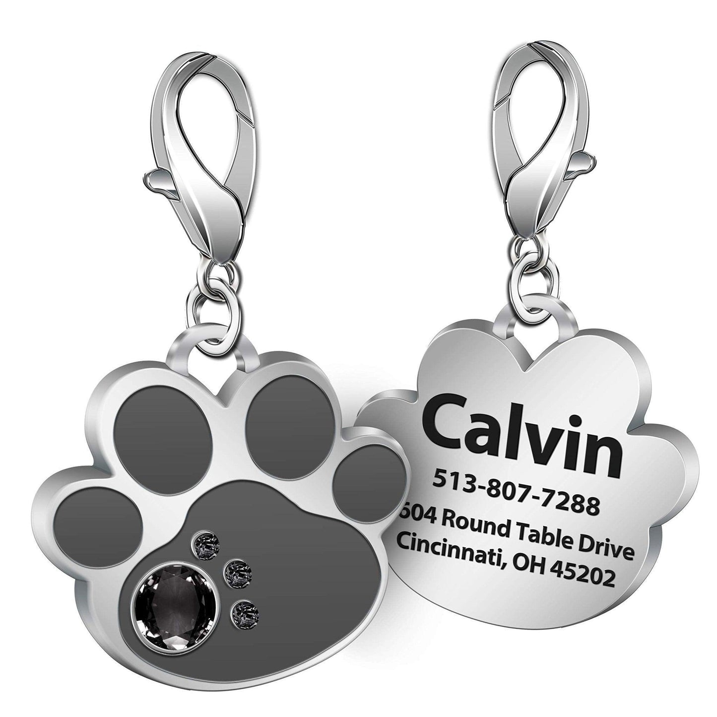 Paw Shape Personalized Pet ID Tag with Crystals - iTalkPet