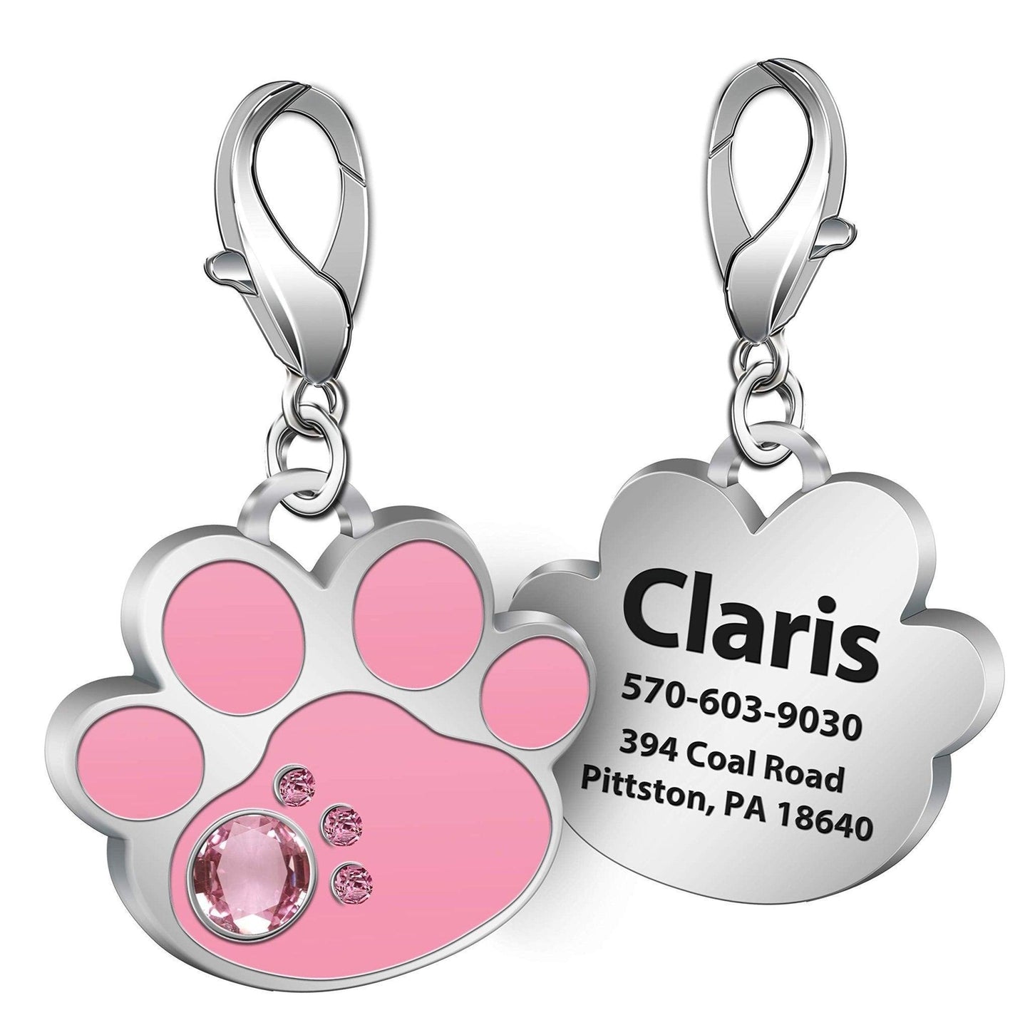 Paw Shape Personalized Pet ID Tag with Crystals - iTalkPet