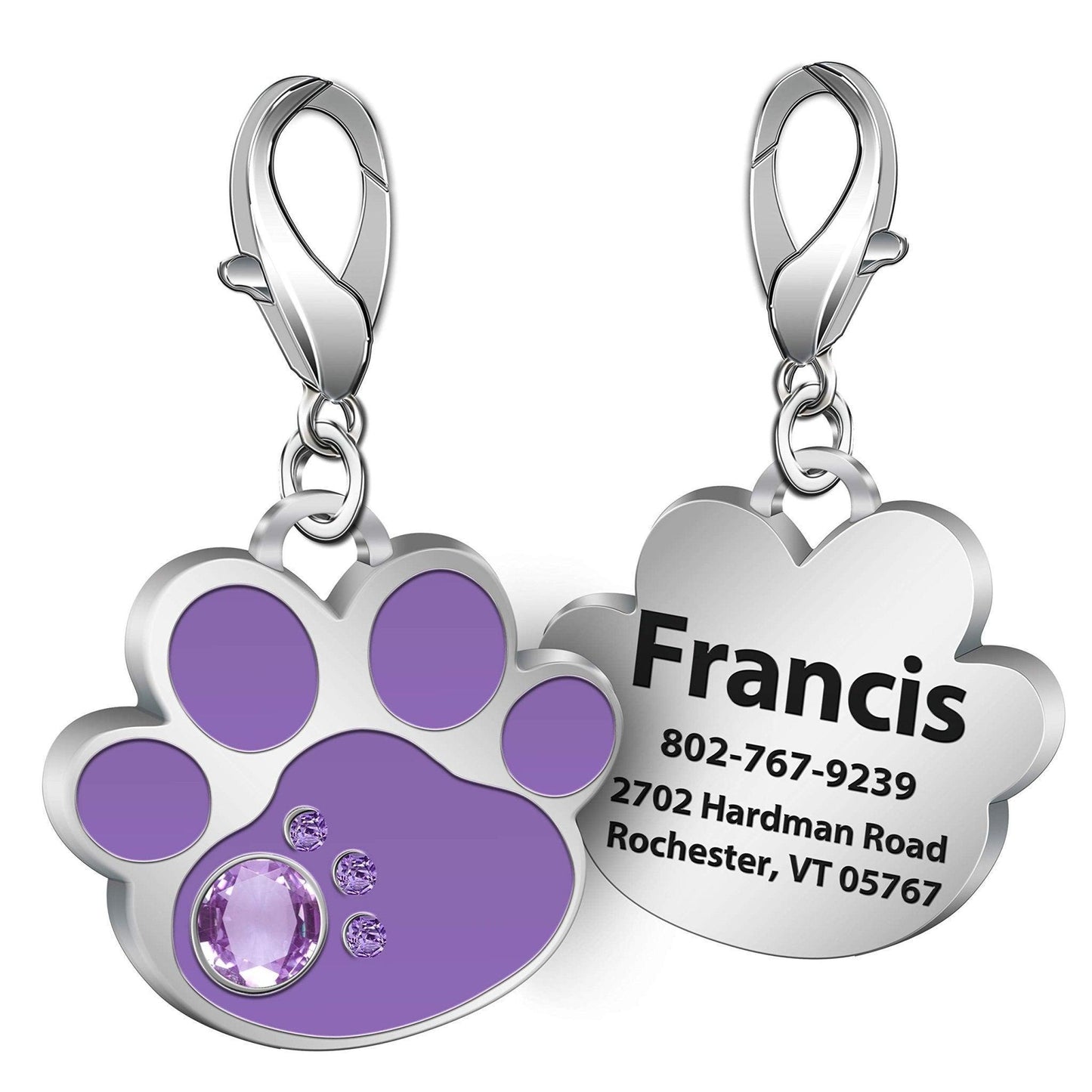 Paw Shape Personalized Pet ID Tag with Crystals - iTalkPet