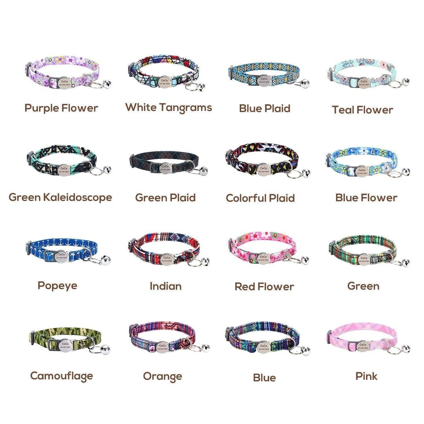 Personalized Cat Collar with Bell, Quick Release Adjustable Colorful Custom Collar - iTalkPet
